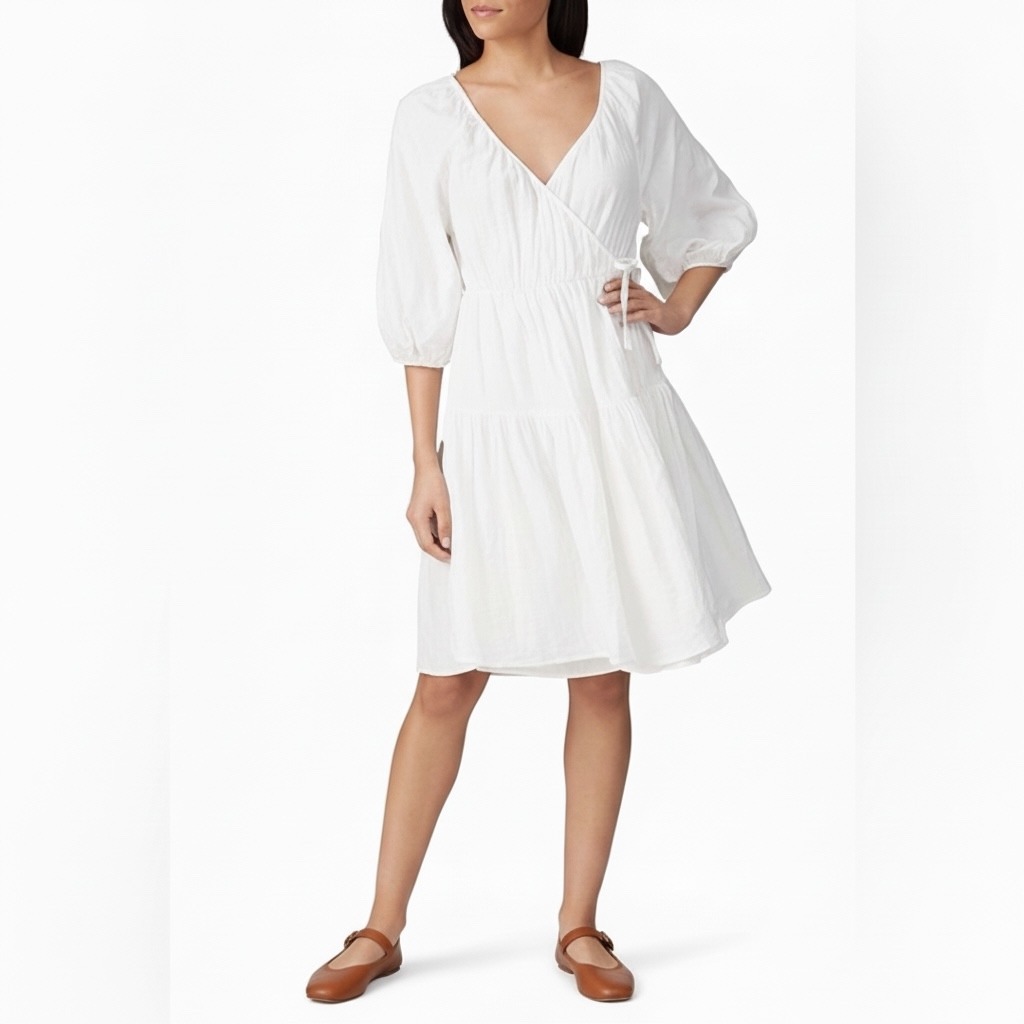Love, Whit By Whitney Port | White Puff Sleeve Wrap Dress S Cottagecore Bridal